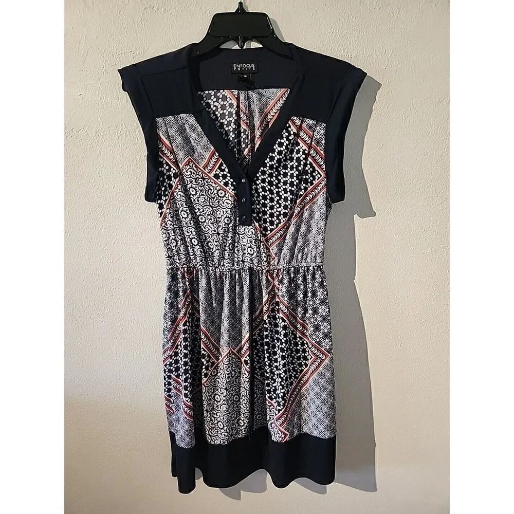 Enfocus Studio Size 14P Red White Cap Sleeve Chiffon Midi Dress